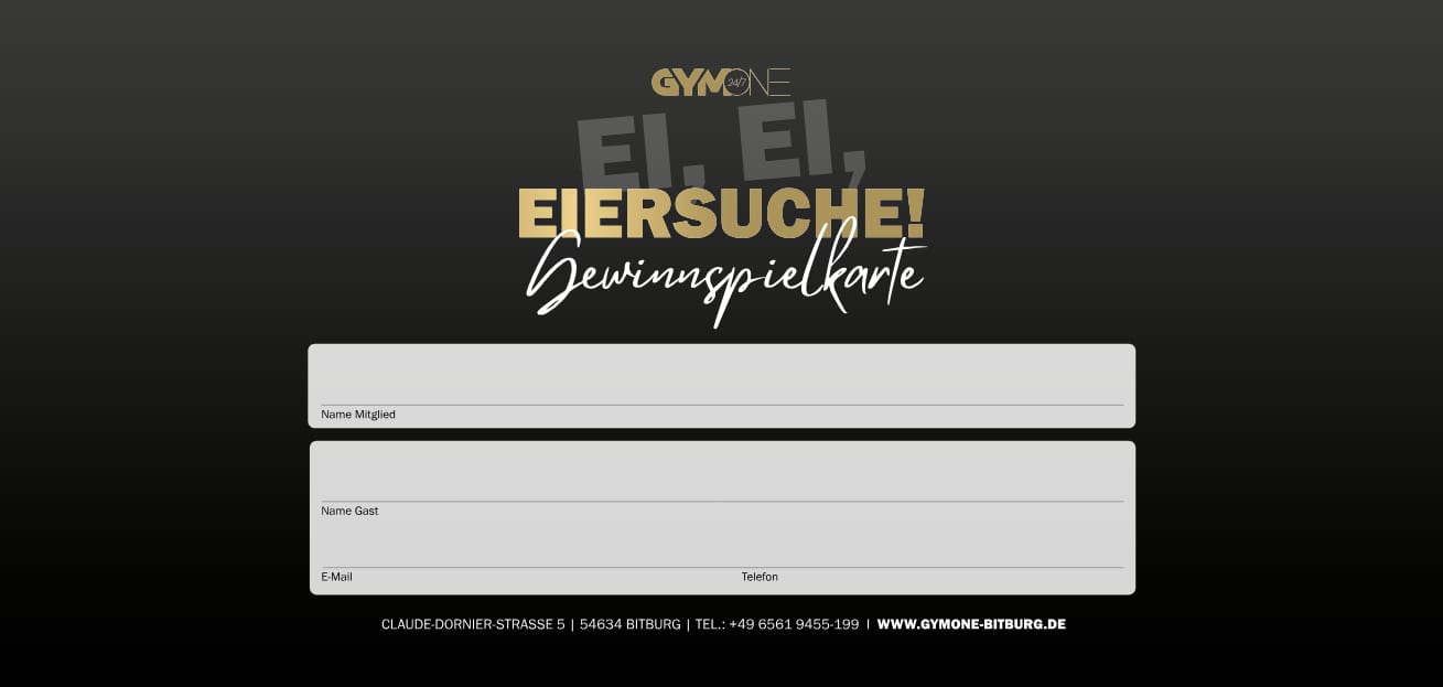 GymOne Oster-Gewinnspielkarte zum Aufkleben der Ostereier