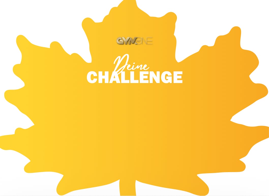 GymOne Herbst-Challenge Flyer „Deine Challenge“, Vorder- und Rückseite