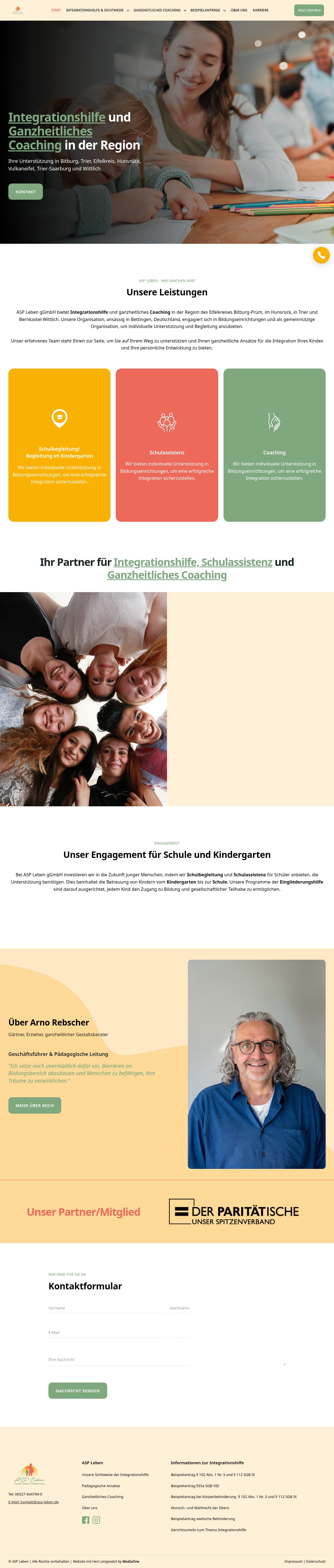 Startseite der Website von ASP Leben im Bereich Integrationshilfe