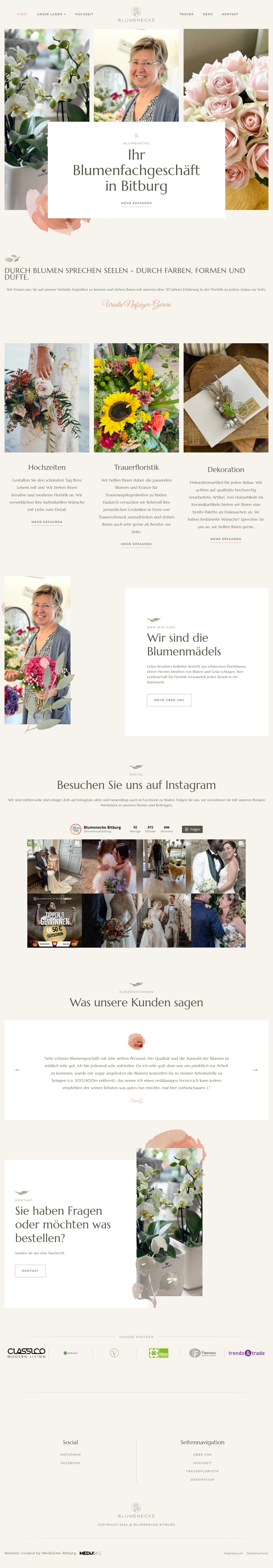 Startseite der Website des Floristik-Fachgeschäfts Blumenecke Bitburg