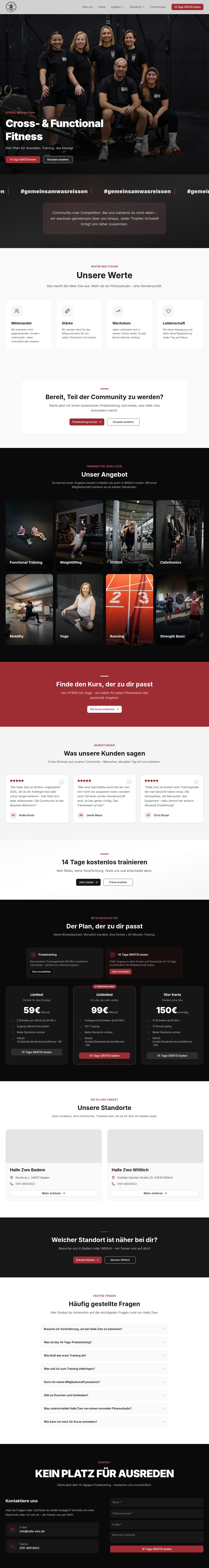 Startseite der Website des Fitnessstudios Halle Zwo