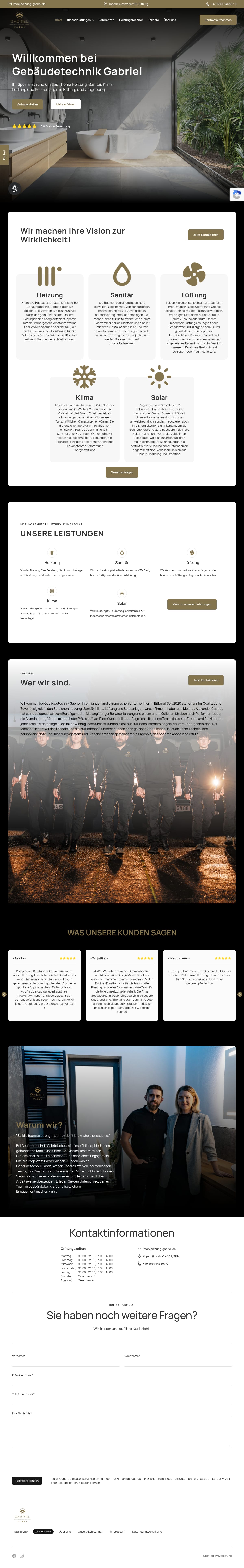 Startseite der Website von Heizung Gabriel im Bereich Gebäudetechnik
