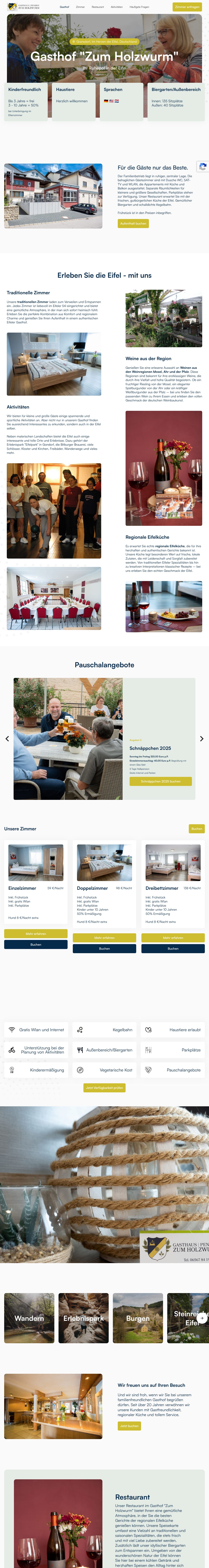 Startseite der Website der Gaststätte Holzwurm Gransdorf