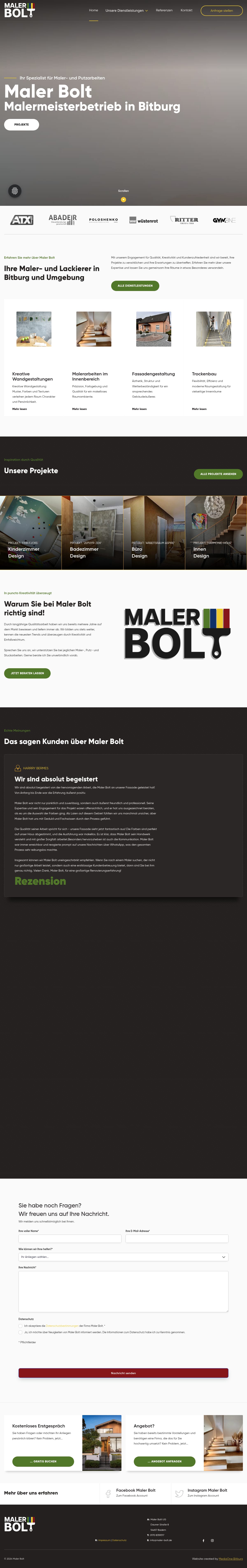 Startseite der Website des Malermeisterbetriebs Maler Bolt