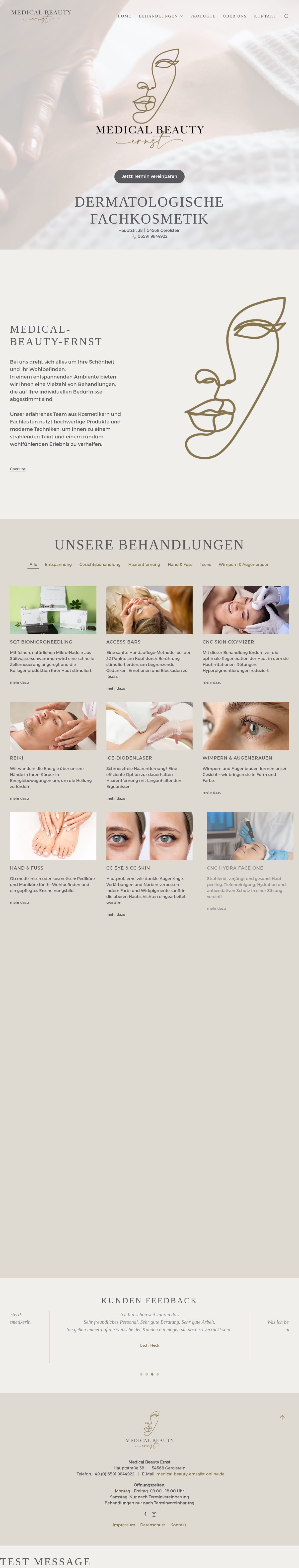 Startseite der Website von Medical Beauty Ernst