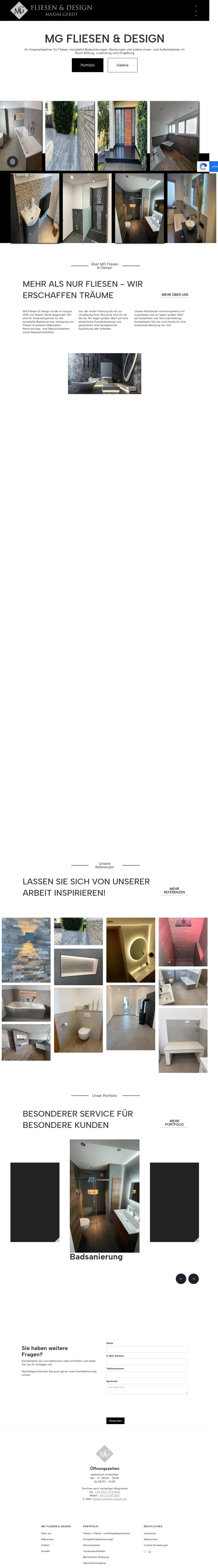 Startseite der Website des Fliesenleger-Betriebs MG Fliesen-Design