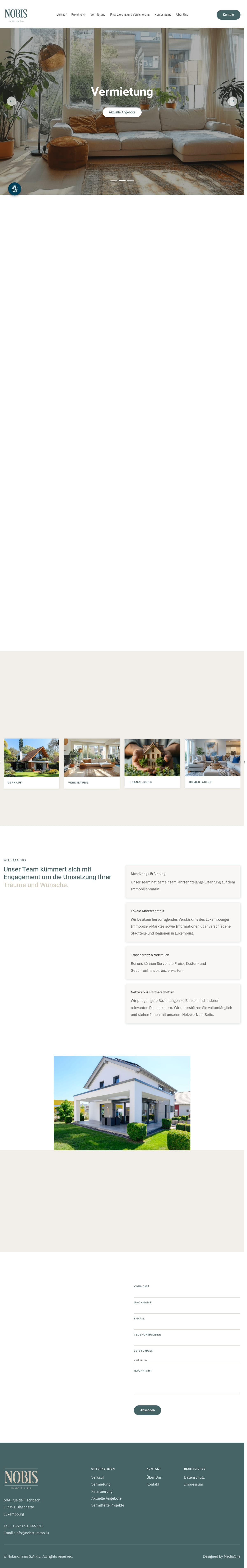 Startseite der Website des Immobilienmaklers Nobis Immo
