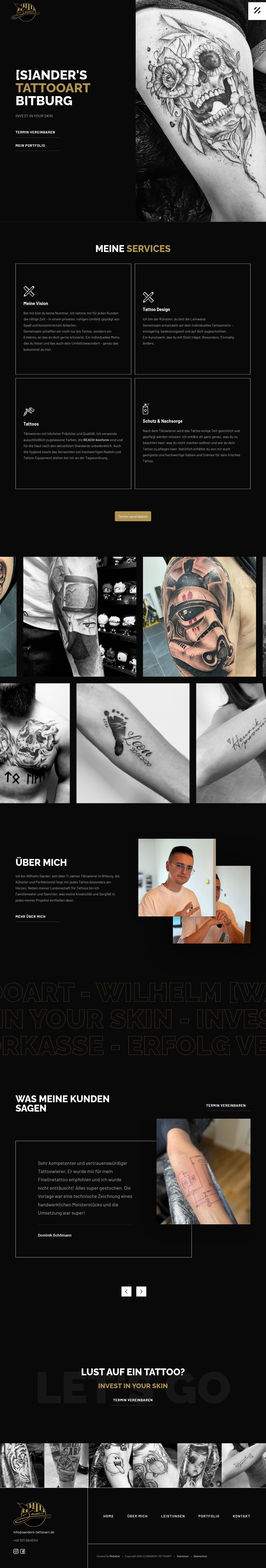 Startseite der Website des Tätowierers Sanders Tattoo Art