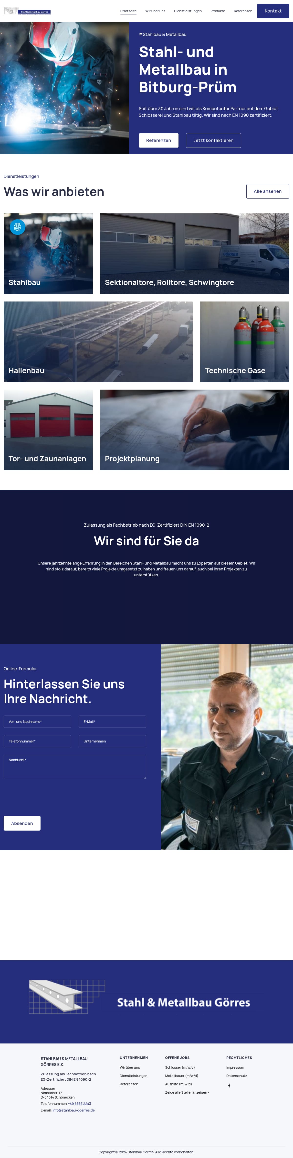 Startseite der Website von Stahlbau Görres