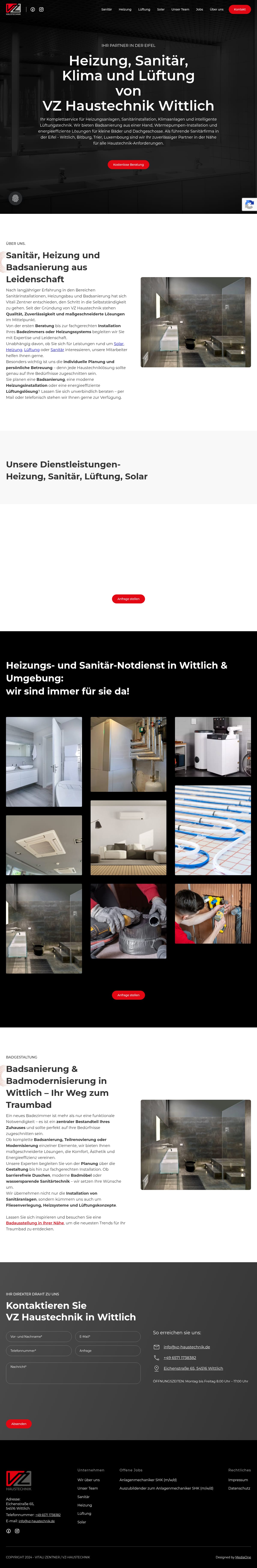 Startseite der Website von VZ Haustechnik